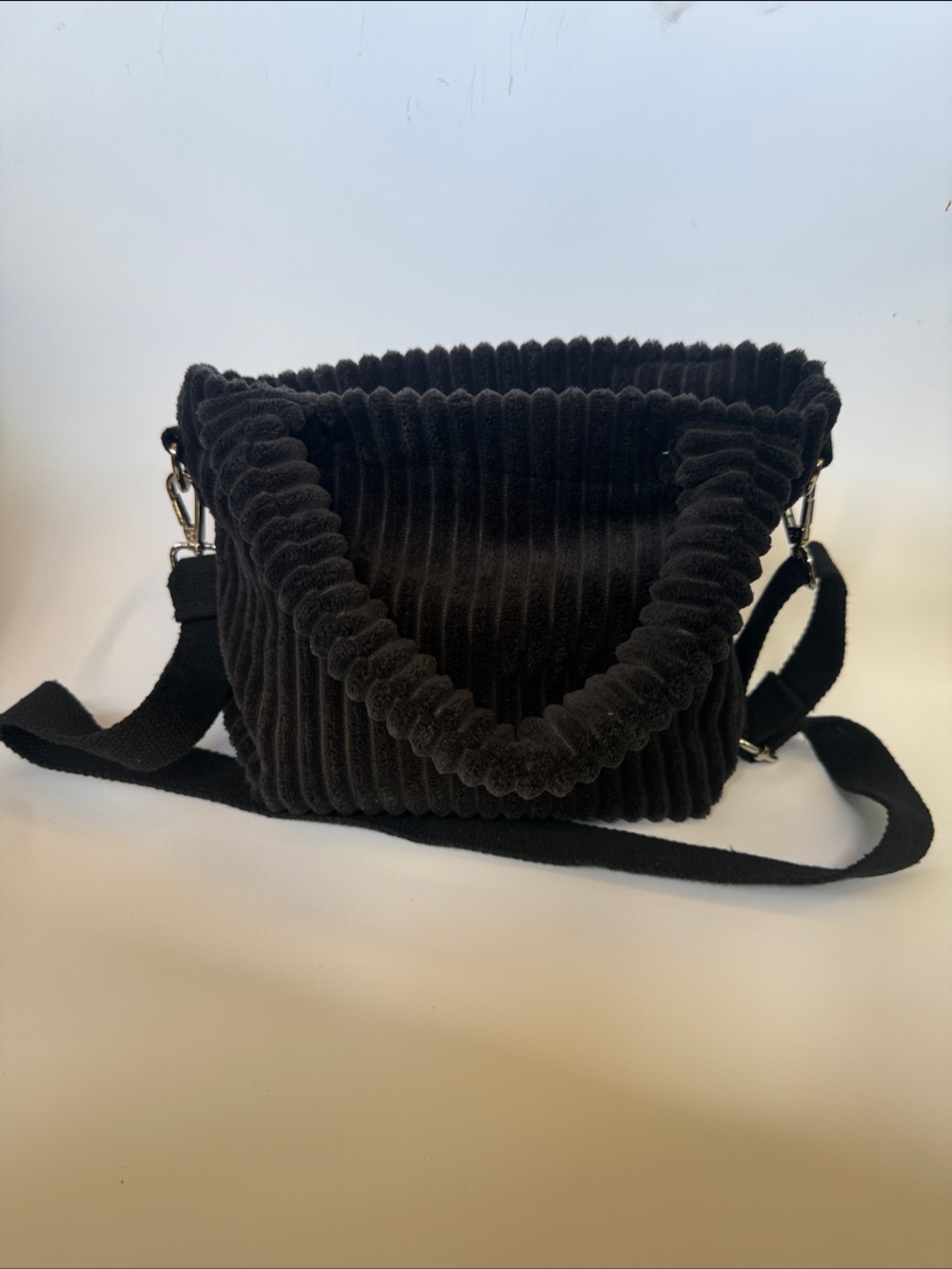 Fuzzy Corduroy Crossbody Bag in Black